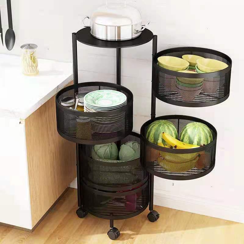 Kitchen Rotating Vegetable Storage Rack Floor Multi-Layer Corner Storage Rack Vegetable Basket Storage Rack Sundries Fruit Rack Supplies