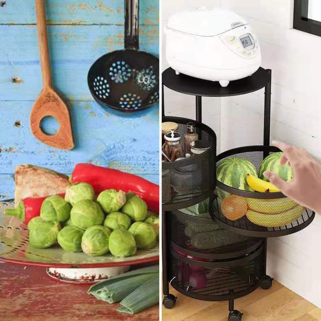 Kitchen Rotating Vegetable Storage Rack Floor Multi-Layer Corner Storage Rack Vegetable Basket Storage Rack Sundries Fruit Rack Supplies