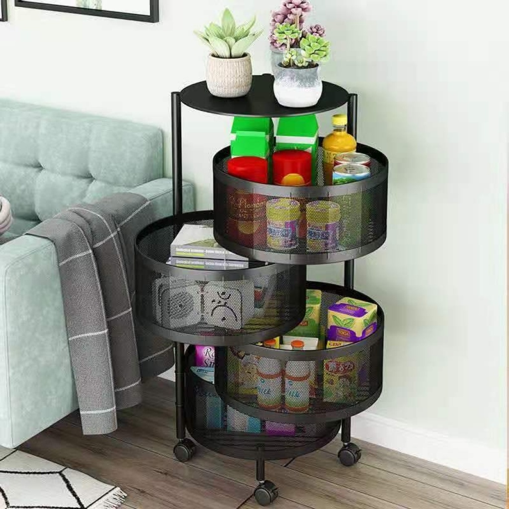 Kitchen Rotating Vegetable Storage Rack Floor Multi-Layer Corner Storage Rack Vegetable Basket Storage Rack Sundries Fruit Rack Supplies
