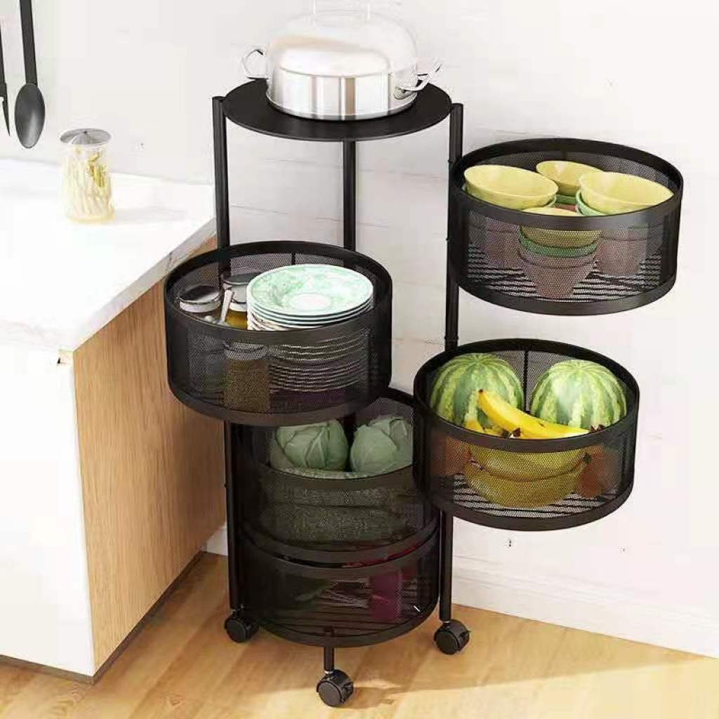 Kitchen Rotating Vegetable Storage Rack Floor Multi-Layer Corner Storage Rack Vegetable Basket Storage Rack Sundries Fruit Rack Supplies