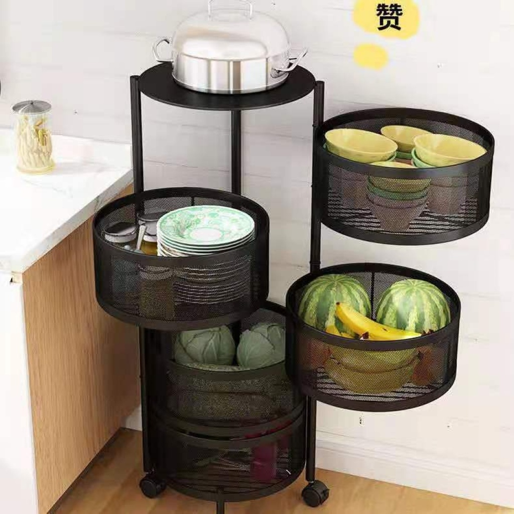 Kitchen Rotating Vegetable Storage Rack Floor Multi-Layer Corner Storage Rack Vegetable Basket Storage Rack Sundries Fruit Rack Supplies