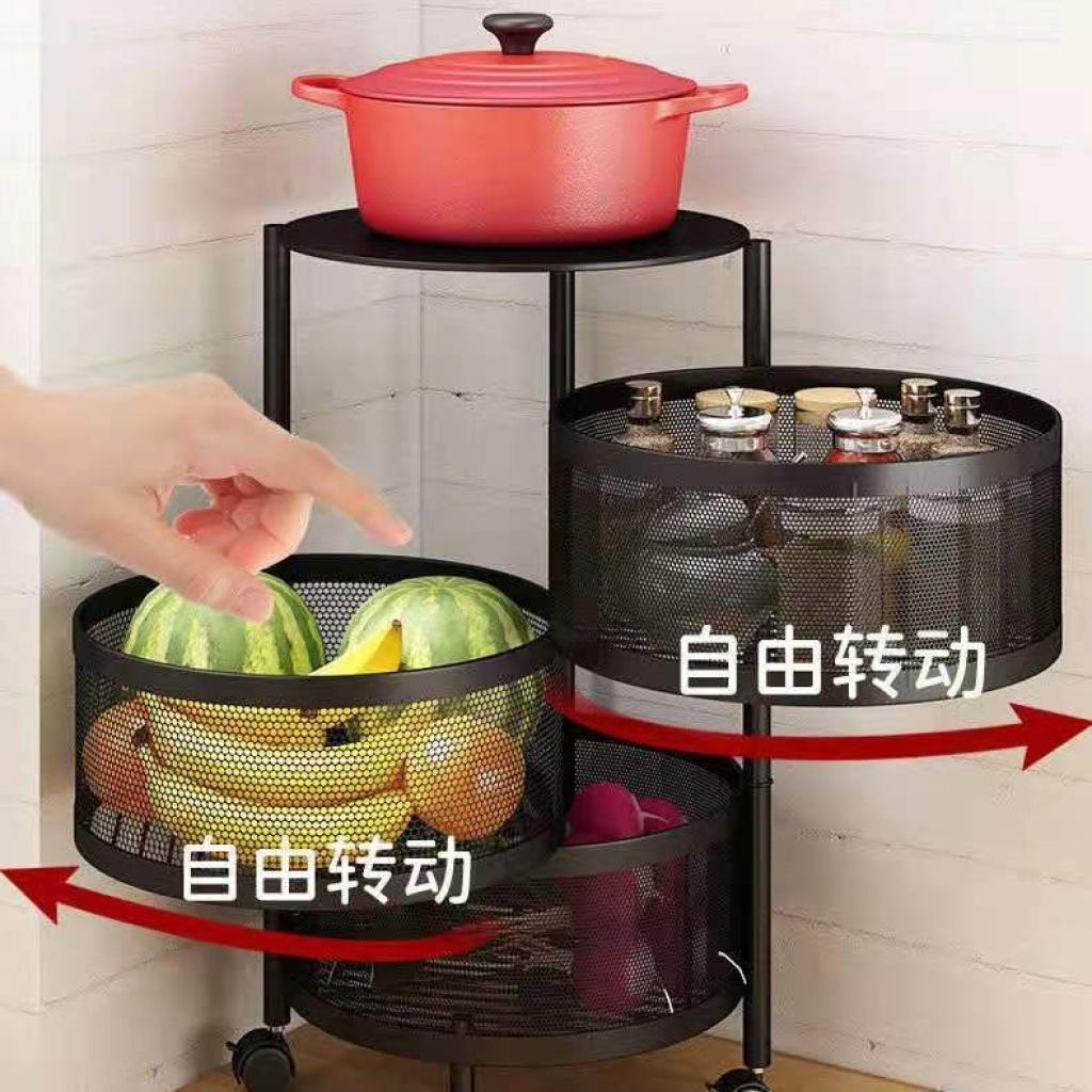 Kitchen Rotating Vegetable Storage Rack Floor Multi-Layer Corner Storage Rack Vegetable Basket Storage Rack Sundries Fruit Rack Supplies