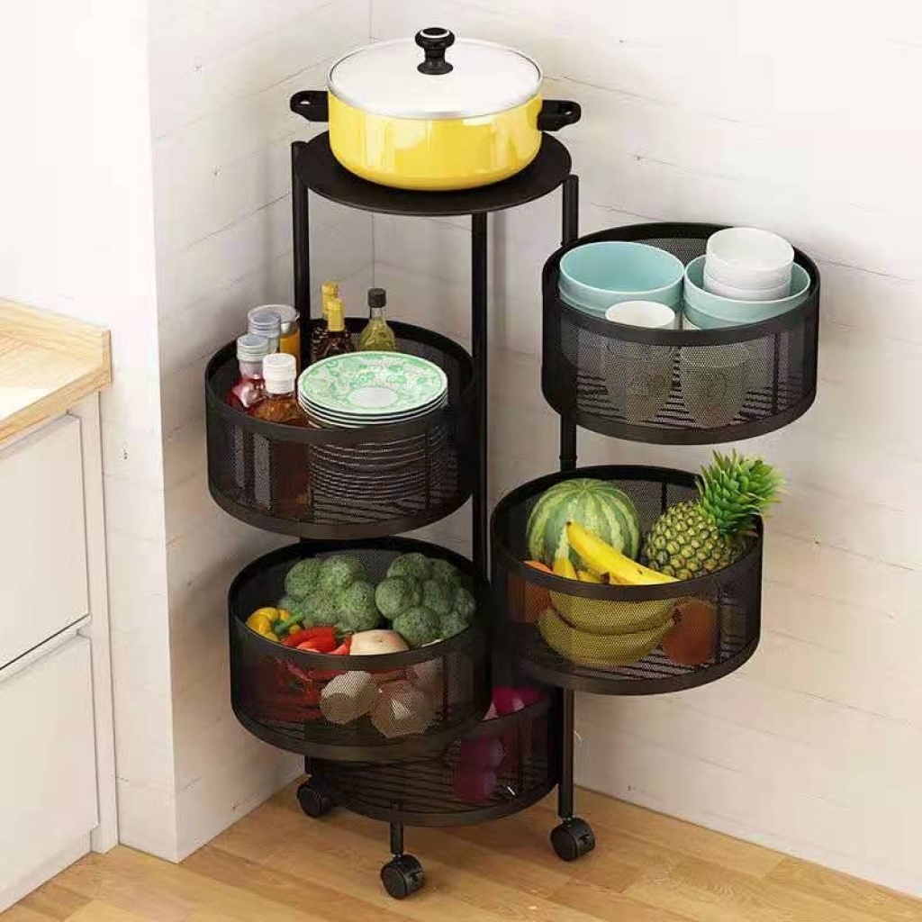 Kitchen Rotating Vegetable Storage Rack Floor Multi-Layer Corner Storage Rack Vegetable Basket Storage Rack Sundries Fruit Rack Supplies