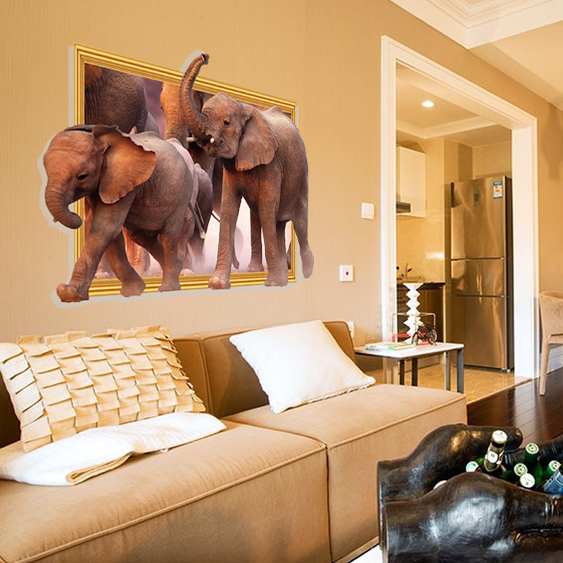 African Elephant Double 3D Wall Stickers Living Room Study Bedroom Removable Wall Stickers