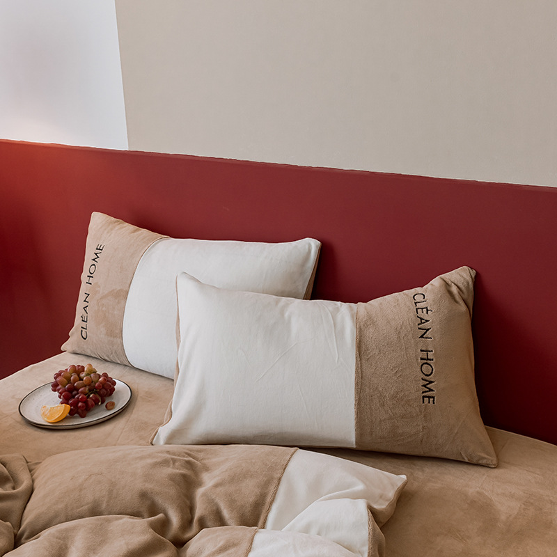 Winter Thickened Milk Fiber Four-Piece Set Light Luxury Large Corner Matching Warm Baby Velvet Four-Piece Set Double-Sided Velvet Bed Sheet Quilt Cover
