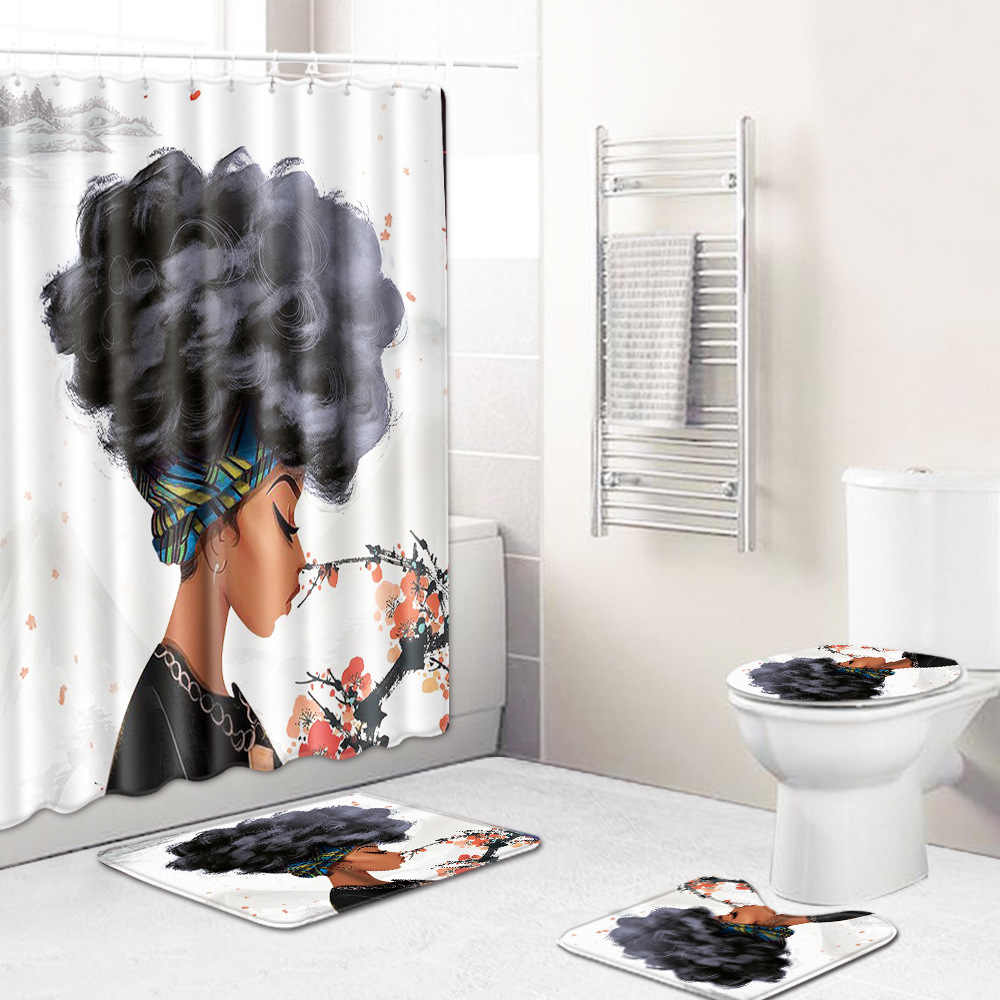 Cross-Border Hot Selling African Women&#039;s Four-Piece Bathroom Combination Set Household Doormat Absorbent Non-Slip Floor Mat Carpet