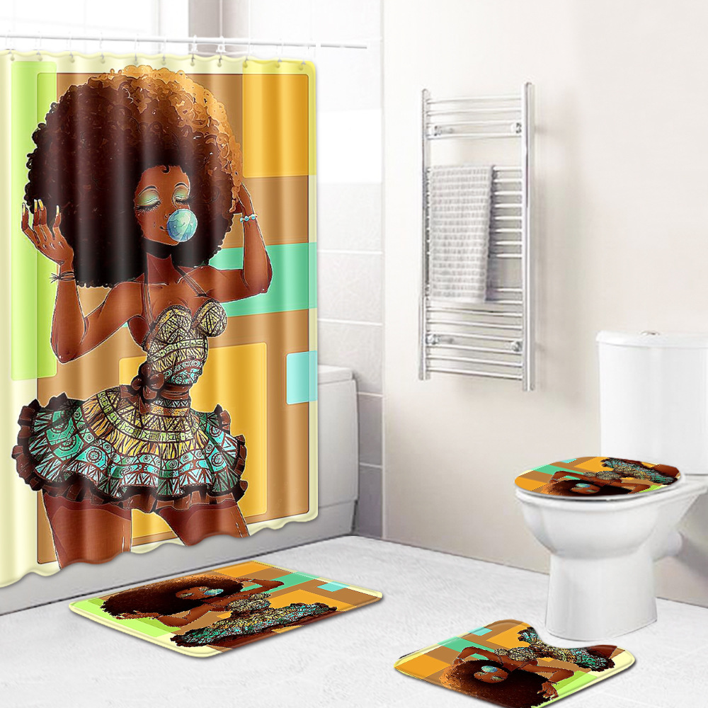 Cross-Border Hot Selling African Women&#039;s Four-Piece Bathroom Combination Set Household Doormat Absorbent Non-Slip Floor Mat Carpet