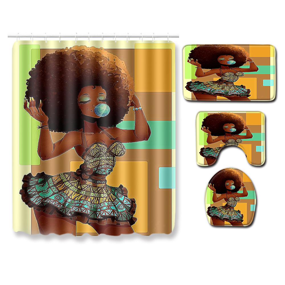 Cross-Border Hot Selling African Women's Four-Piece Bathroom Combination Set Household Doormat Absorbent Non-Slip Floor Mat Carpet