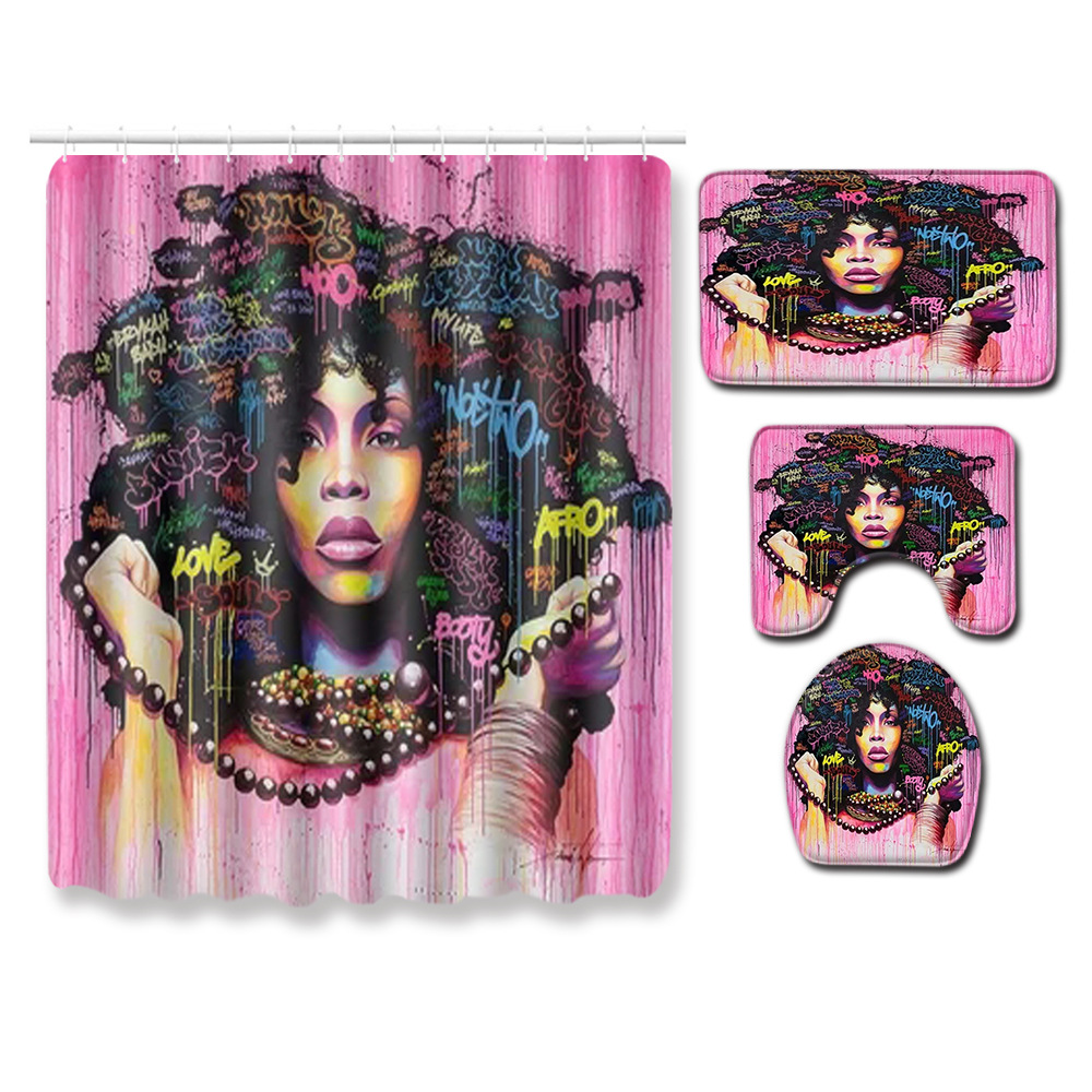 Cross-Border Hot Selling African Women's Four-Piece Bathroom Combination Set Household Doormat Absorbent Non-Slip Floor Mat Carpet