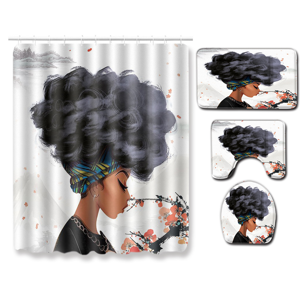 Cross-Border Hot Selling African Women's Four-Piece Bathroom Combination Set Household Doormat Absorbent Non-Slip Floor Mat Carpet
