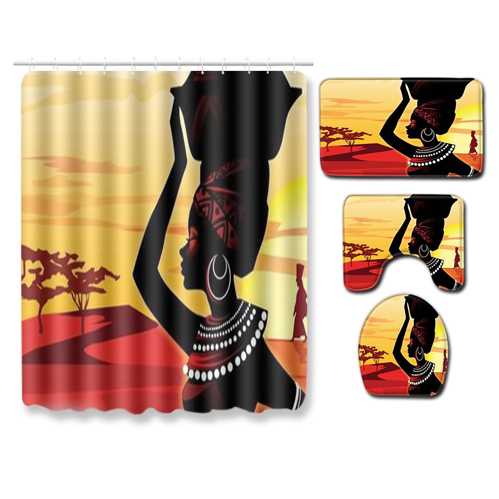 Cross-Border Hot Selling African Women's Four-Piece Bathroom Combination Set Household Doormat Absorbent Non-Slip Floor Mat Carpet
