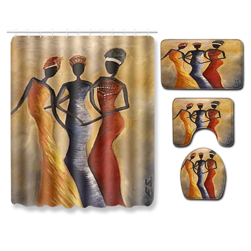 Cross-Border Hot Selling African Women's Four-Piece Bathroom Combination Set Household Doormat Absorbent Non-Slip Floor Mat Carpet