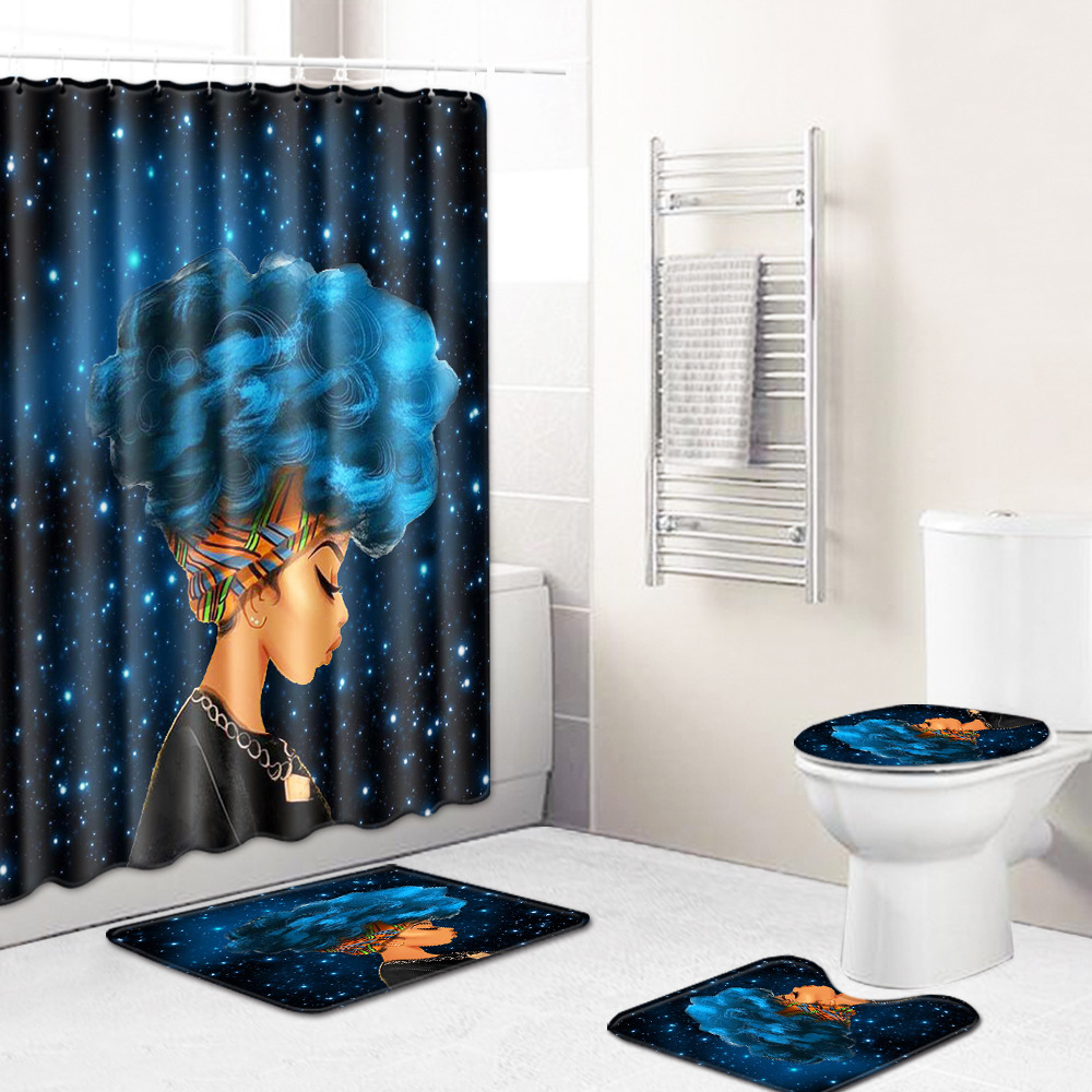 Cross-Border Hot Selling African Women's Four-Piece Bathroom Combination Set Household Doormat Absorbent Non-Slip Floor Mat Carpet