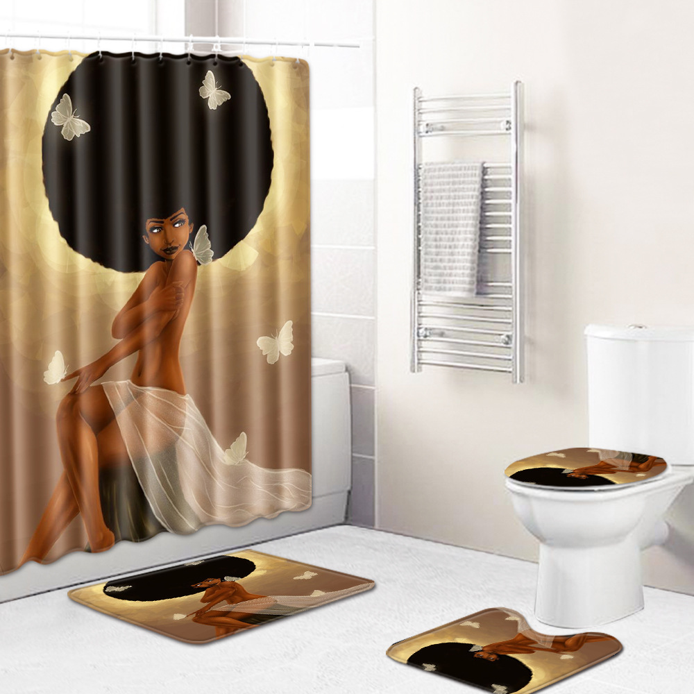 Cross-Border Hot Selling African Women's Four-Piece Bathroom Combination Set Household Doormat Absorbent Non-Slip Floor Mat Carpet