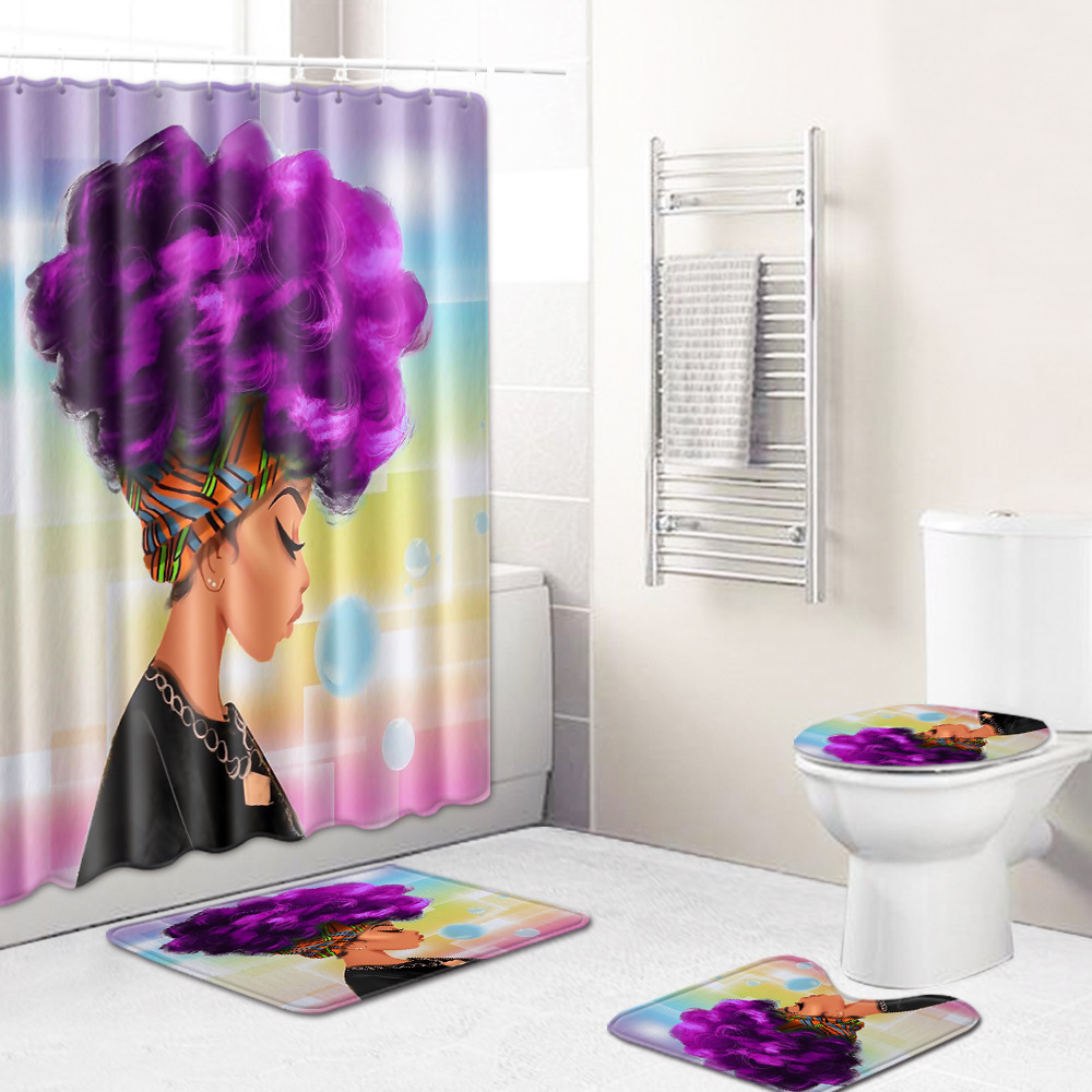 Cross-Border Hot Selling African Women's Four-Piece Bathroom Combination Set Household Doormat Absorbent Non-Slip Floor Mat Carpet