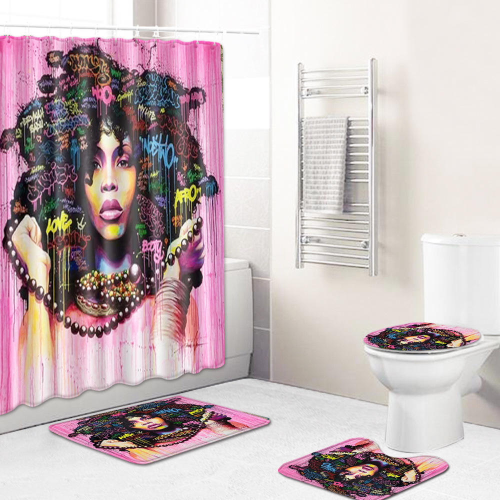 Cross-Border Hot Selling African Women's Four-Piece Bathroom Combination Set Household Doormat Absorbent Non-Slip Floor Mat Carpet