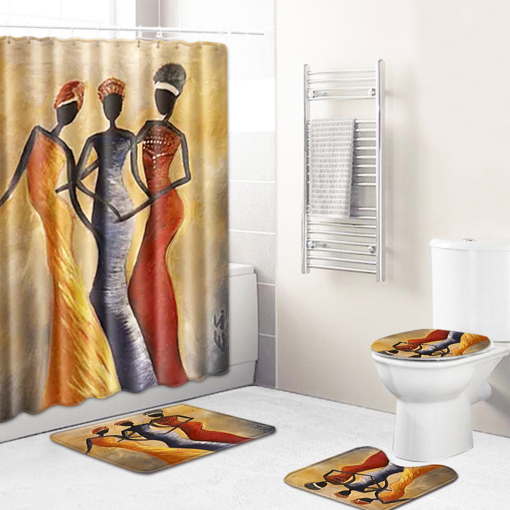 Cross-Border Hot Selling African Women's Four-Piece Bathroom Combination Set Household Doormat Absorbent Non-Slip Floor Mat Carpet