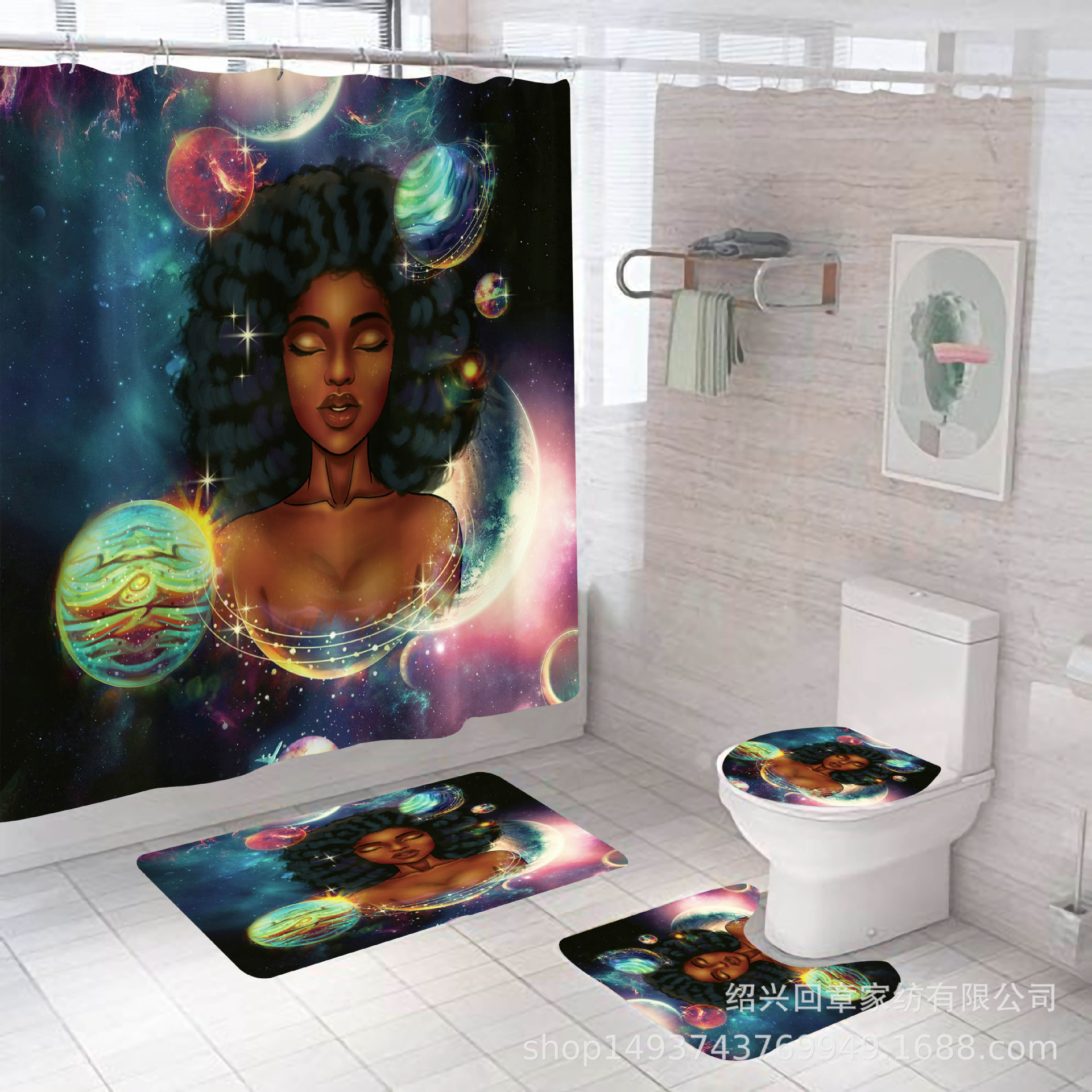 African Girl Digital Printing Shower Curtain C- Type Plastic Hook Metal Grommet Factory Direct Sales Quantity Discount