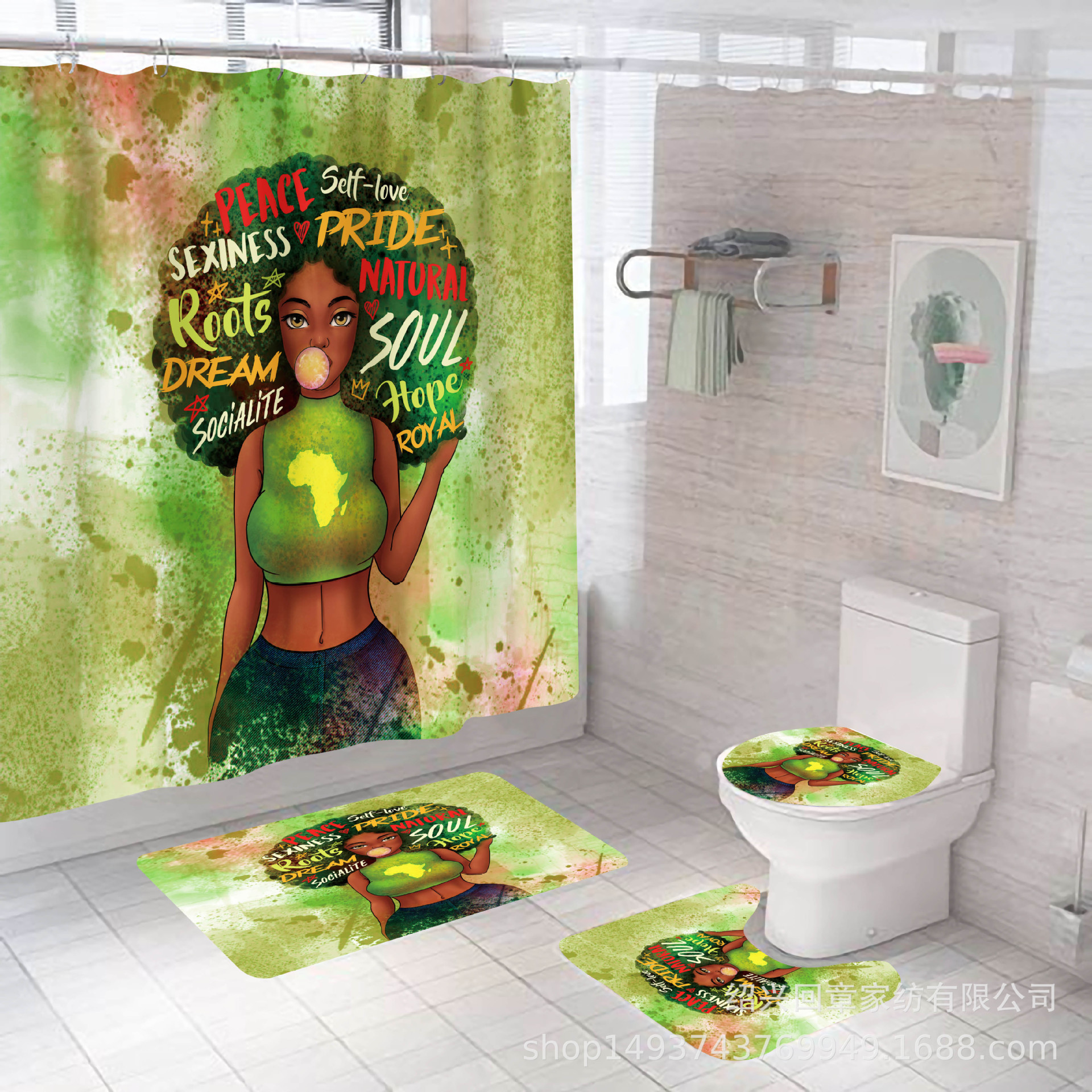 African Girl Digital Printing Shower Curtain C- Type Plastic Hook Metal Grommet Factory Direct Sales Quantity Discount