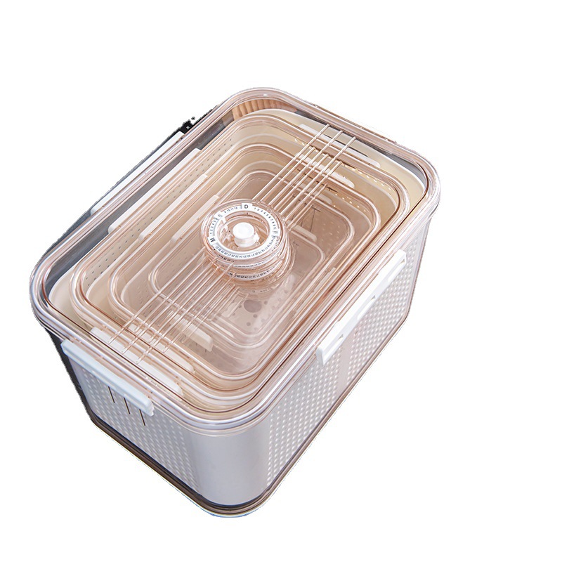 Refrigerator Storage Box Cross-Border PET Plastic Thickened Transparent Drain Basket Compartment Timing Fresh-Keeping Collection