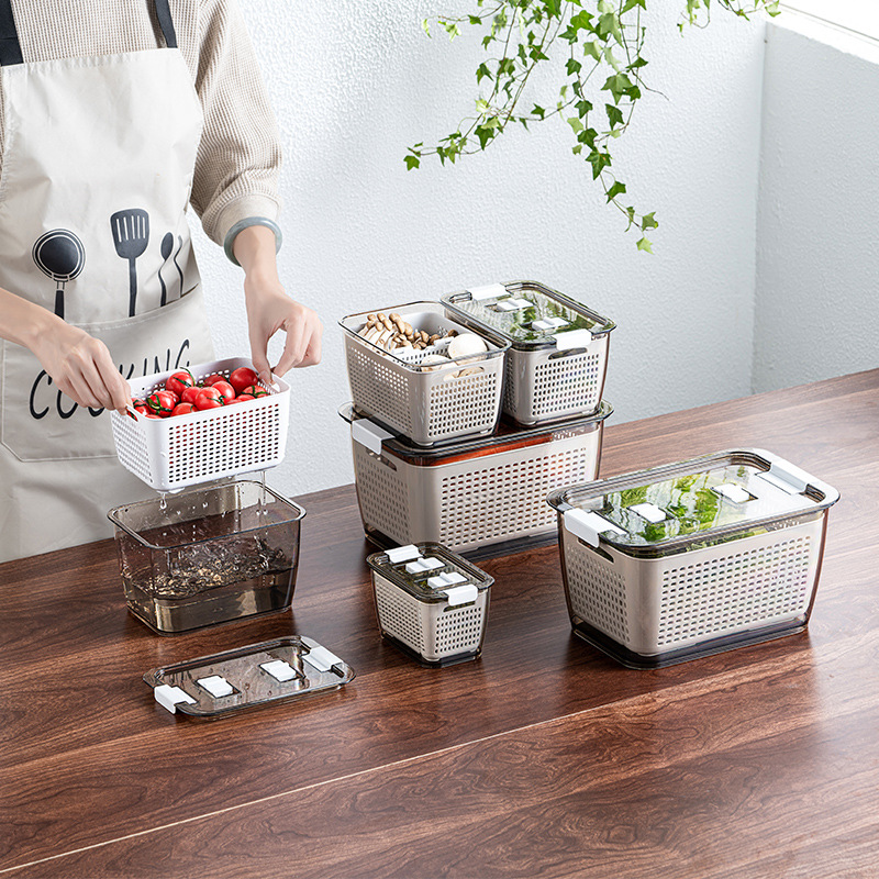Japanese-Style Double-Layer Drain Basket Washing Basin Multi-Functional Plastic Wash Fruit Basket Household Kitchen Taobao Fresh-Keeping Finishing Box