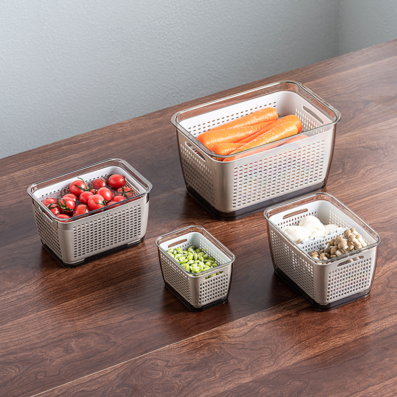 Japanese-Style Double-Layer Drain Basket Washing Basin Multi-Functional Plastic Wash Fruit Basket Household Kitchen Taobao Fresh-Keeping Finishing Box