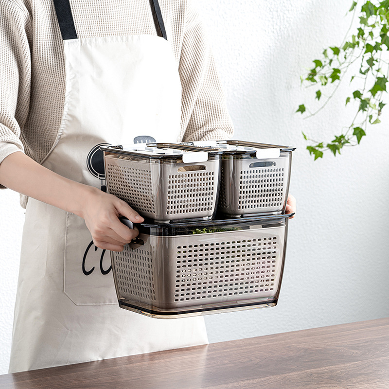 Japanese-Style Double-Layer Drain Basket Washing Basin Multi-Functional Plastic Wash Fruit Basket Household Kitchen Taobao Fresh-Keeping Finishing Box