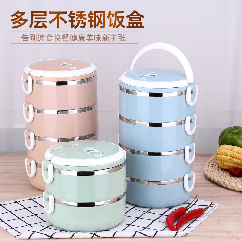 304 Stainless Steel Lunch Box Customized Insulated Lunch Box Double Layer Student Fresh-Keeping Food Box Creative Square Buckle Factory Direct Supply