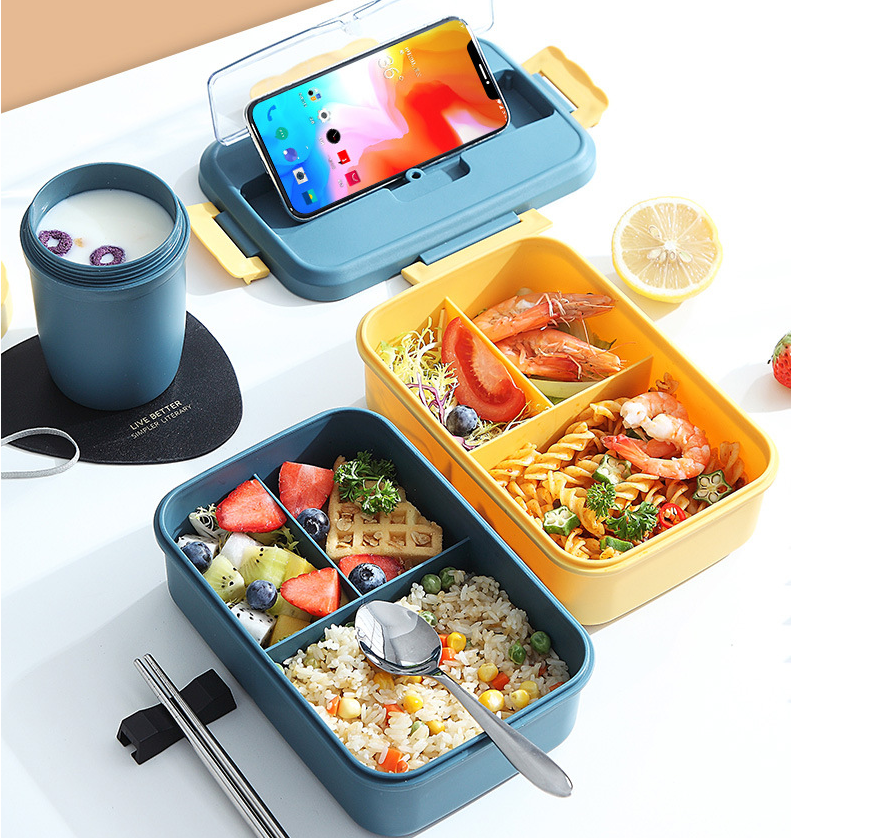 Wheat Straw Lunch Box Korean Bento Box Sealed Student with Cover Compartment Heating Fresh-Keeping Food Box