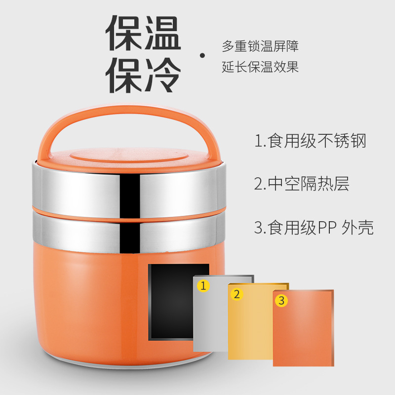 Microsoft Stainless Steel Insulated Double Layer Lunch Box Adult Student Portable Pan Multi-Layer Fresh-Keeping Portable Children&#039;s Lunch Box