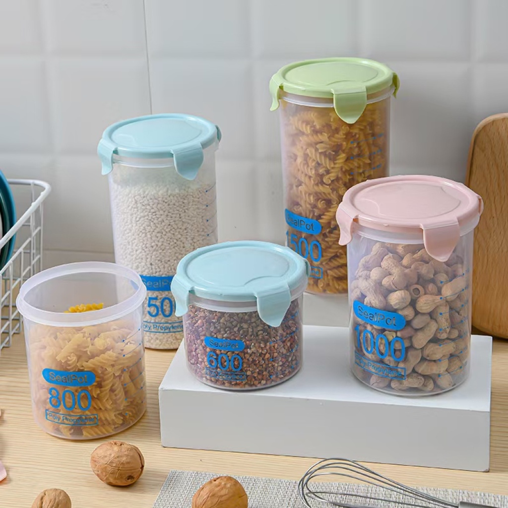Transparent Plastic Fresh-Keeping Sealed Jar Food Storage Jar Kitchen Cereals Storage Box with Lid Storage Jar
