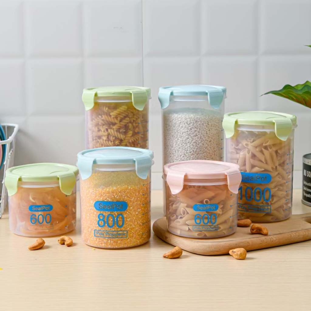 Transparent Plastic Fresh-Keeping Sealed Jar Food Storage Jar Kitchen Cereals Storage Box with Lid Storage Jar