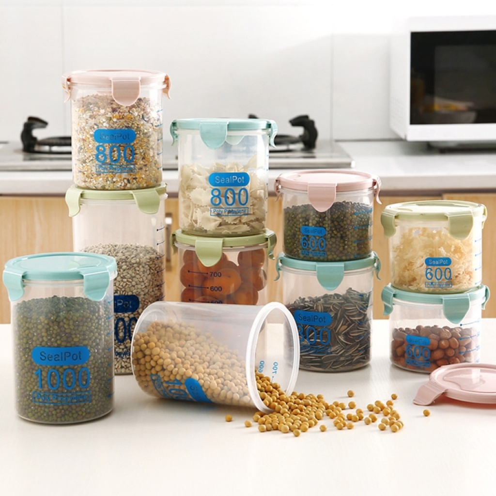 Transparent Plastic Fresh-Keeping Sealed Jar Food Storage Jar Kitchen Cereals Storage Box with Lid Storage Jar