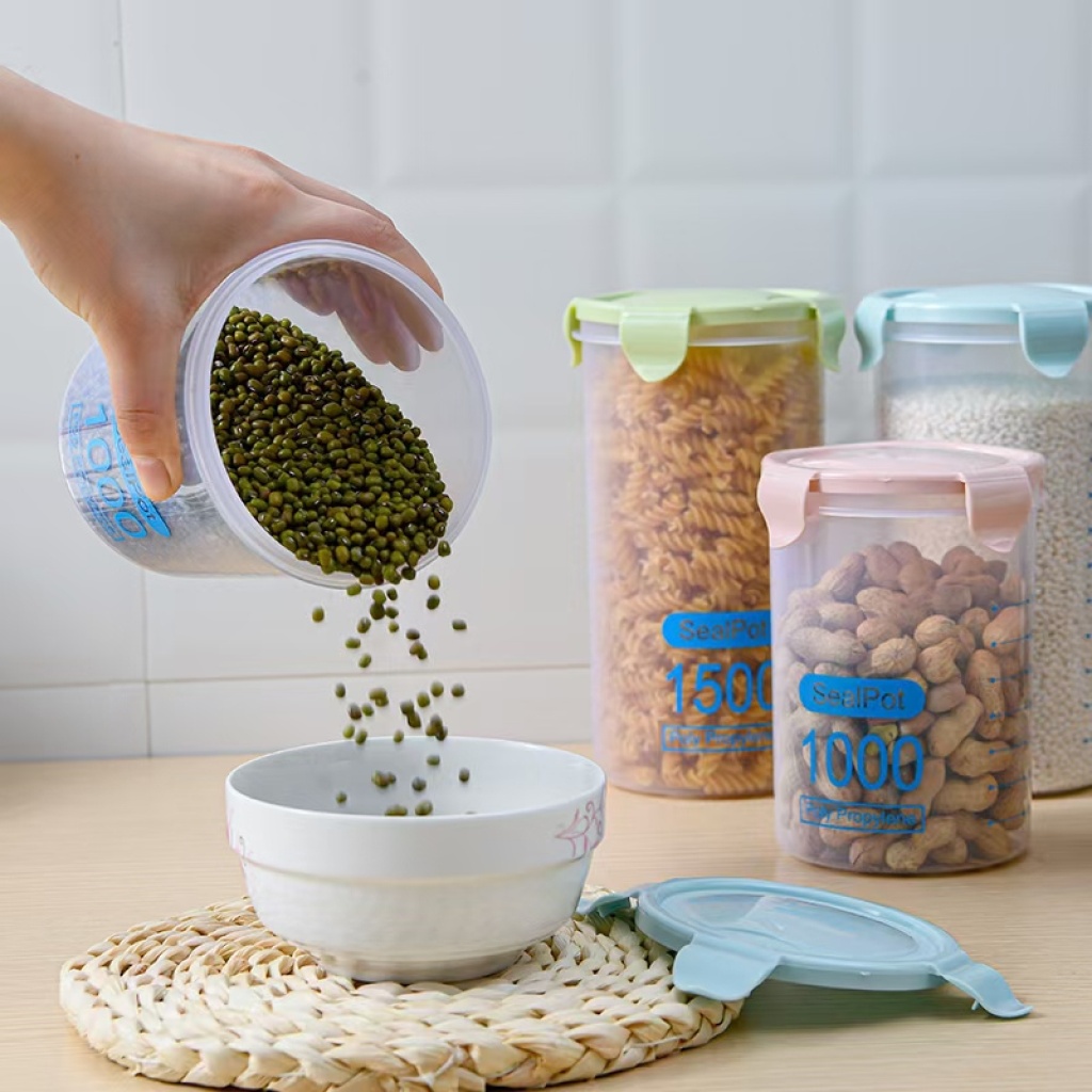 Transparent Plastic Fresh-Keeping Sealed Jar Food Storage Jar Kitchen Cereals Storage Box with Lid Storage Jar