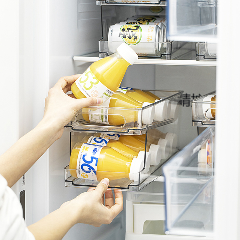 Refrigerator Storage Box Pet Transparent Fresh-Keeping Refrigerated Drawer Rolling Beer Beverage Layered Storage Box Plastic