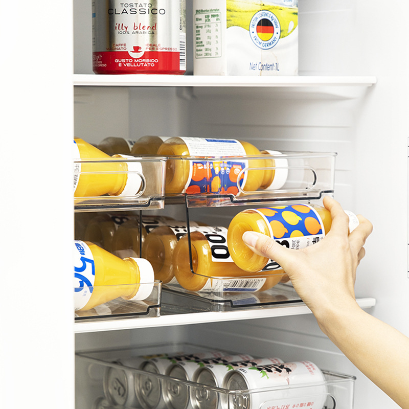 Refrigerator Storage Box Pet Transparent Fresh-Keeping Refrigerated Drawer Rolling Beer Beverage Layered Storage Box Plastic