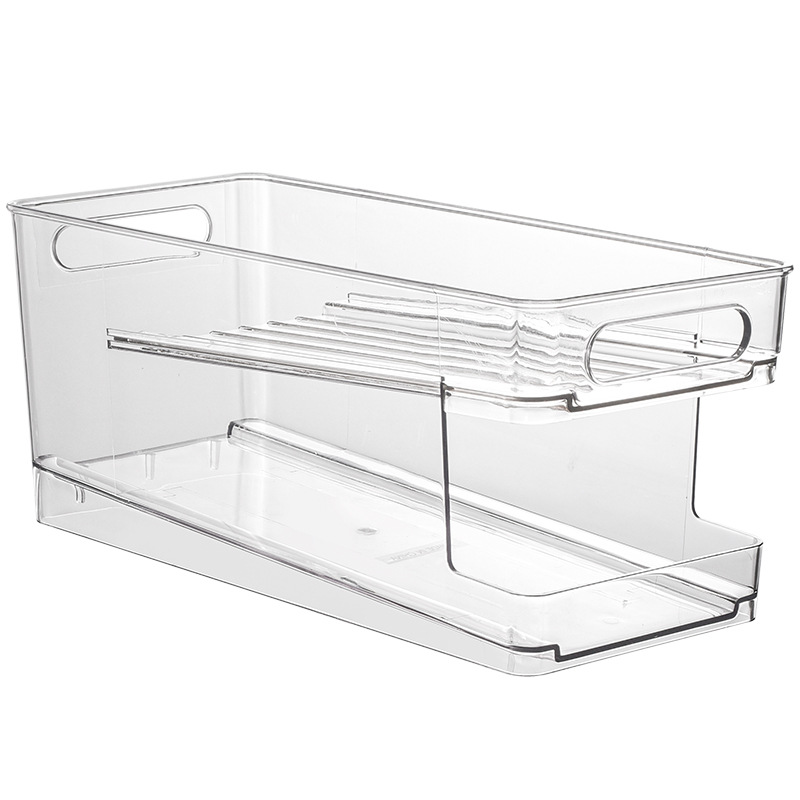 Refrigerator Storage Box Pet Transparent Fresh-Keeping Refrigerated Drawer Rolling Beer Beverage Layered Storage Box Plastic