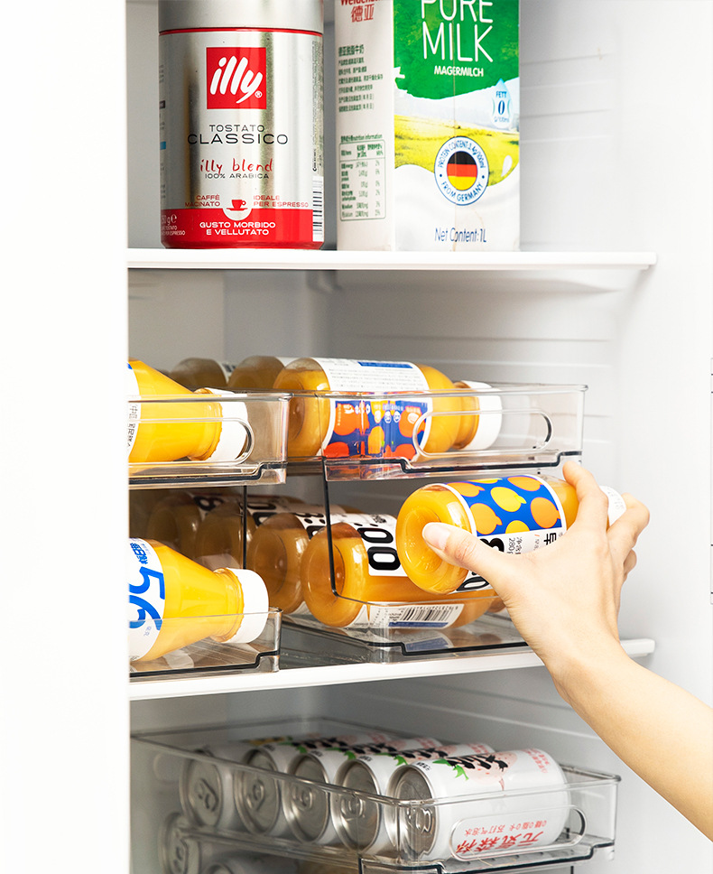 Refrigerator Storage Box Pet Transparent Fresh-Keeping Refrigerated Drawer Rolling Beer Beverage Layered Storage Box Plastic