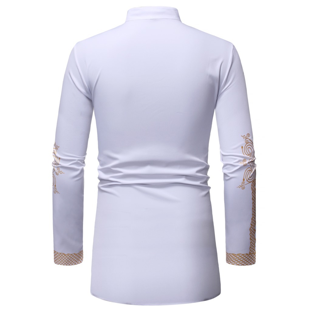 Cross-Border African-Style Men&#039;s Button-down Shirt Golden Printing Pattern Turkish Chiefs Long Lining ZT-FZ49