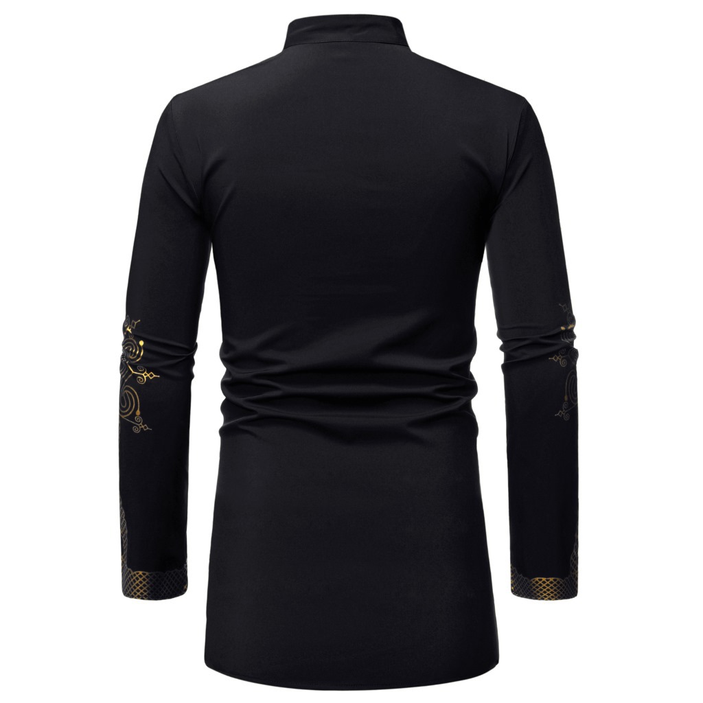 Cross-Border African-Style Men's Button-down Shirt Golden Printing Pattern Turkish Chiefs Long Lining ZT-FZ49