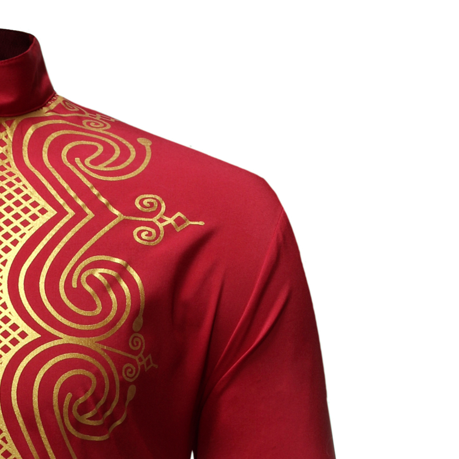 Cross-Border African-Style Men's Button-down Shirt Golden Printing Pattern Turkish Chiefs Long Lining ZT-FZ49
