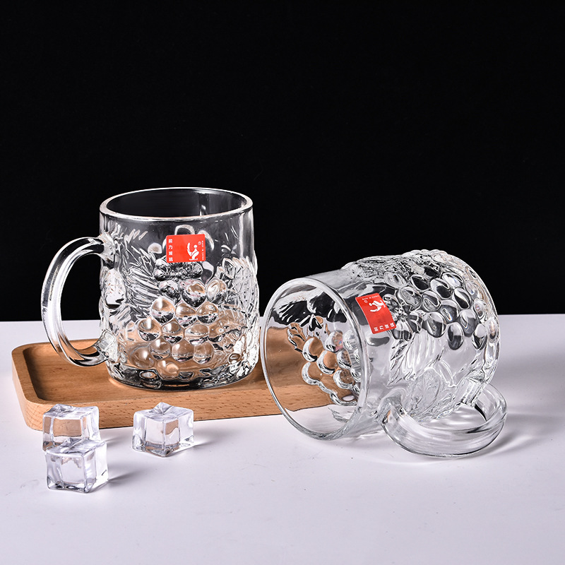 Glass Cup Set Household Water Cup Fine Grape Handle Cup Beer Steins Beer Mug Tea Cup Factory Wholesale