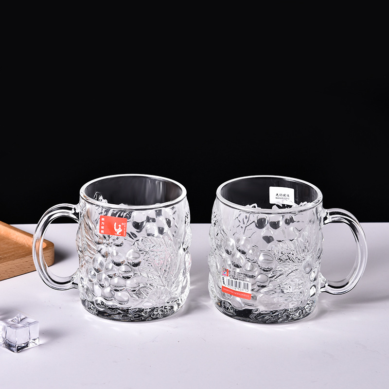 Glass Cup Set Household Water Cup Fine Grape Handle Cup Beer Steins Beer Mug Tea Cup Factory Wholesale
