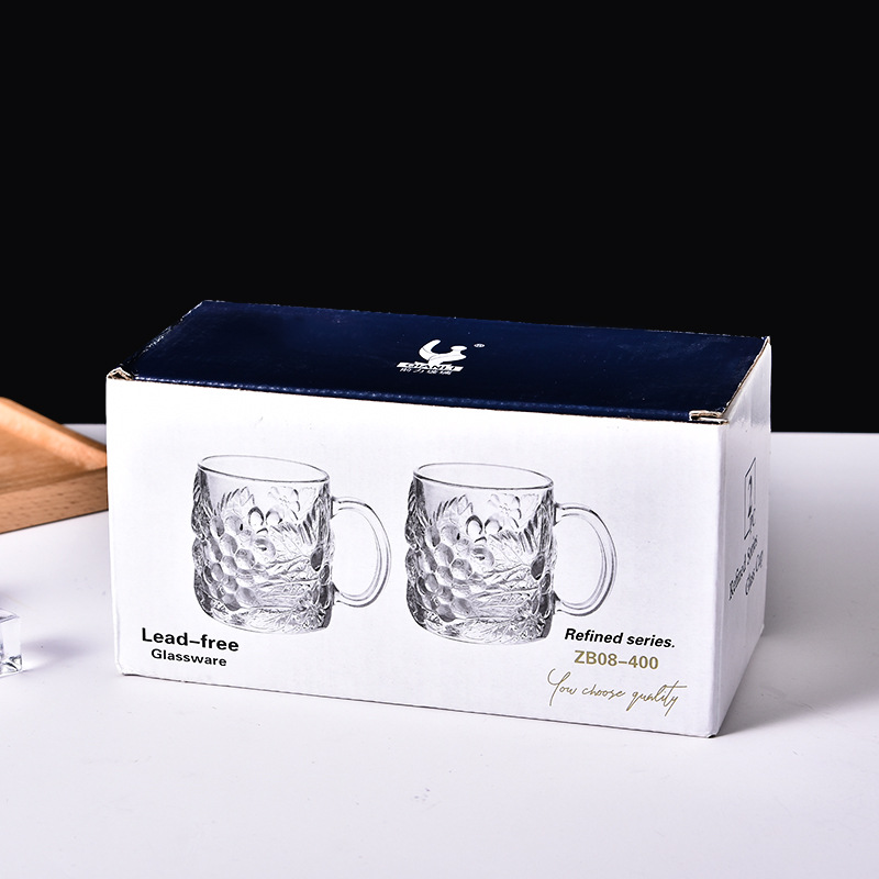 Glass Cup Set Household Water Cup Fine Grape Handle Cup Beer Steins Beer Mug Tea Cup Factory Wholesale