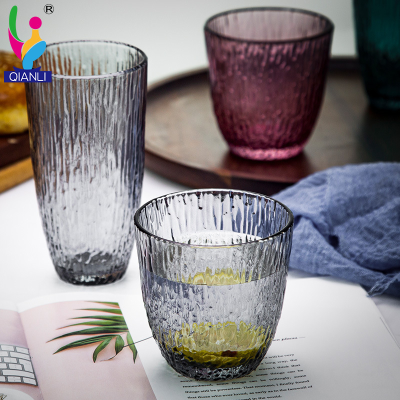 Glass Cup Home Breakfast Cup Japanese Style Hammer Pattern Wine Glass Whiskey Shot Glass Transparent and Creative Beer Steins