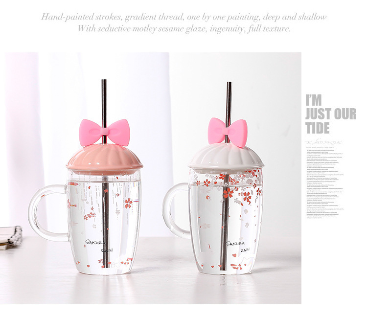 Personality Simple Glass Fresh with Bowknot Straw Glass Cup Student Creativity Cup with Lid Juice Cup Personality Simple Glass Fresh with Bowknot Straw Glass Cup Student Creativity Cup with Lid Juice Cup