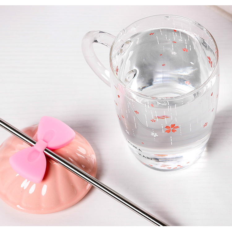 Personality Simple Glass Fresh with Bowknot Straw Glass Cup Student Creativity Cup with Lid Juice Cup Personality Simple Glass Fresh with Bowknot Straw Glass Cup Student Creativity Cup with Lid Juice Cup