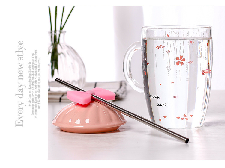 Personality Simple Glass Fresh with Bowknot Straw Glass Cup Student Creativity Cup with Lid Juice Cup Personality Simple Glass Fresh with Bowknot Straw Glass Cup Student Creativity Cup with Lid Juice Cup
