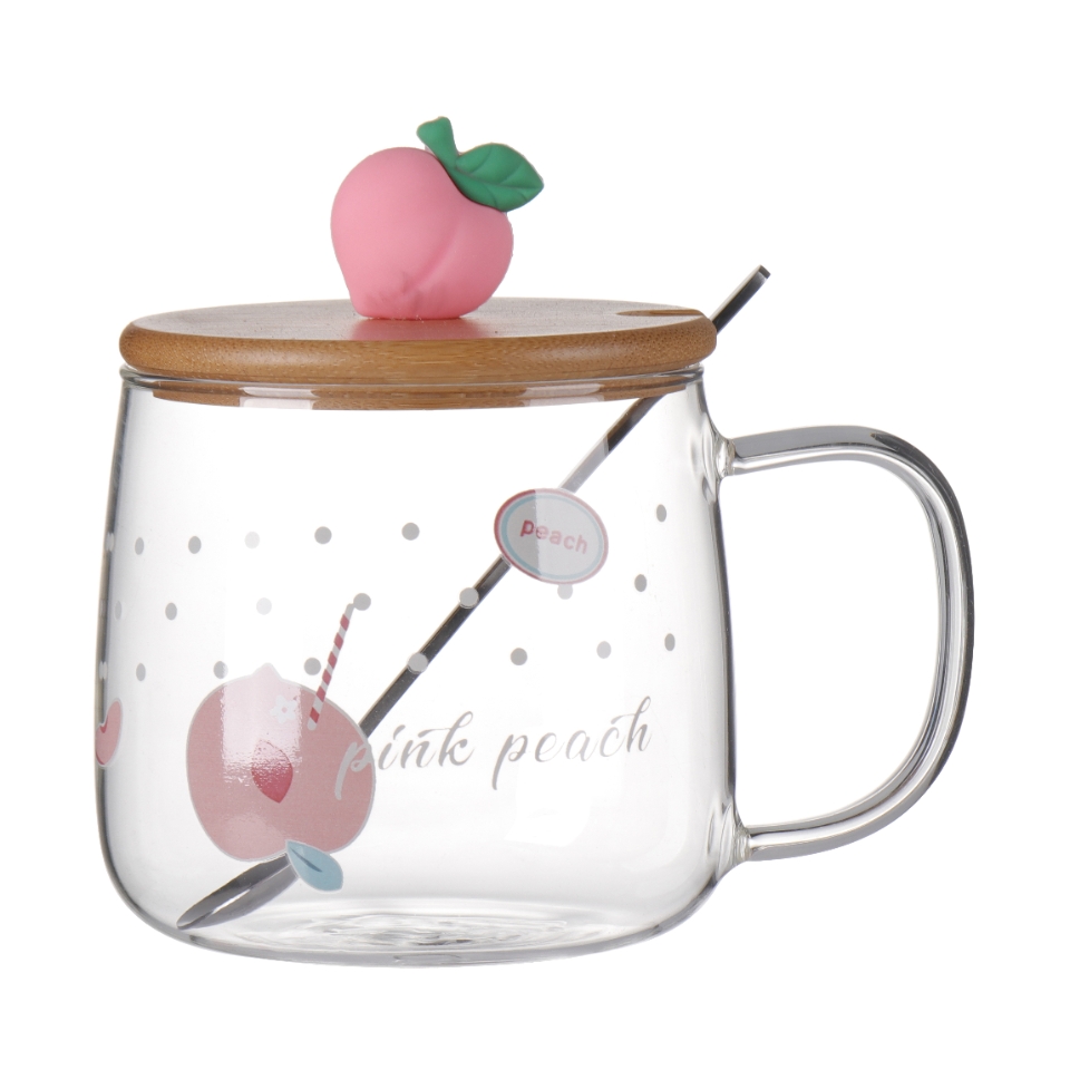 Summer Peach Glass Cup Borosilicate Cup Internet Celebrity Live Streaming Hot Gift Cup Teacup Water Cup Cup with Cover
