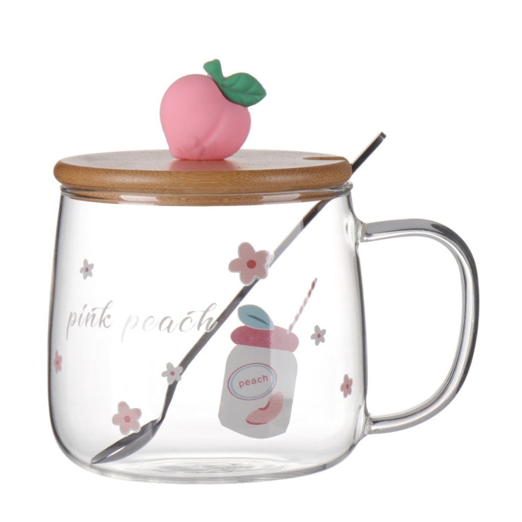 Summer Peach Glass Cup Borosilicate Cup Internet Celebrity Live Streaming Hot Gift Cup Teacup Water Cup Cup with Cover Summer Peach Glass Cup Borosilicate Cup Internet Celebrity Live Streaming Hot Gift Cup Teacup Water Cup Cup with Cover